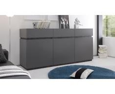 Bahut 3 portes 3 tiroirs design laqué gris mat - Galatik