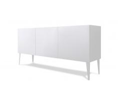 Bahut design 3 portes sur pieds, laqué blanc mat - Galatik