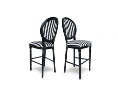 Tabouret médaillon de bar en tissu rayé baroque, assise 75cm - Eloise