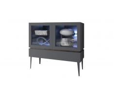 Bahut vitrine 2 portes 2 tiroirs laqué gris mat - Galatik