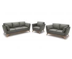 Salon scandinave cuir canapé 3 +2 + 1 Mysen