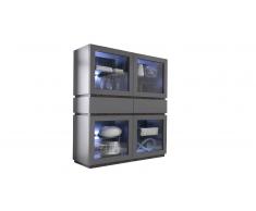Vitrine 4 portes 2 tiroirs laqué gris mat - Galatik