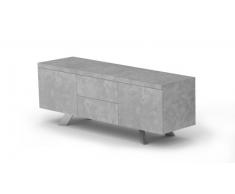 Meuble TV design effet béton pieds inox brossé - Klow Solde