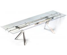 Table de salle à manger en verre et pieds acier Metallia