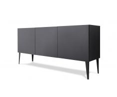 Bahut design 3 portes sur pieds, laqué gris mat - Galatik