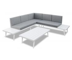 Canapé d'angle de jardin + table basse aluminium blanc - Arnor