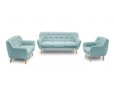 Salon design vintage, canapé 3 places + 2 pl + fauteuil - Adelvia