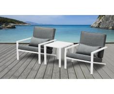 Salon de jardin aluminium blanc 2 fauteuils + table basse - Teapa