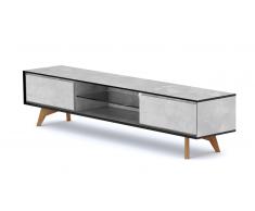 Meuble TV scandinave effet béton pieds bois - Svartan Solde