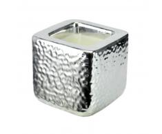 Bougie cube en céramique argent 8 x 8 cm