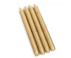 4 bougies longues dorées H 25 cm