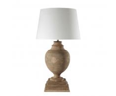 Lampe en manguier et abat-jour en coton blanc H 90 cm MONTAIGNE