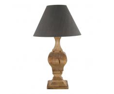 Lampe en manguier sculpté et abat-jour en coton H 90 cm ARAGON