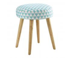 Tabouret motif triangles en coton bleu et bois PIN'UP