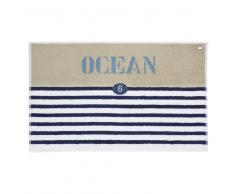 Tapis de bain rayé en coton bleu 50 x 80 cm OCÉAN