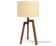 Lampe trépied en bois avec abat-jour à motifs H 57 cm LUNEL