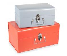 2 malles en métal orange/bleue L 21 et L 27 cm CAPRI
