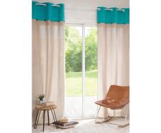 Rideau à œillets en coton beige/turquoise 110 x 250 cm WENDA