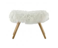 Tabouret en fausse fourrure blanche et bois VILMA