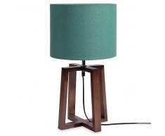 Lampe en bois avec abat-jour vert H 44 cm MAHOGANY