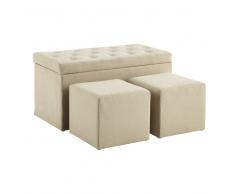 Coffre banc + 2 poufs en coton beige L 79 cm MARCEAU
