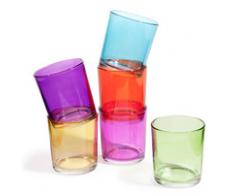 6 verres à eau en verre multicolores GIPSY