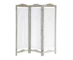 Paravent en coton et bois de paulownia blanchi L 150 cm CAMILLE