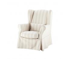Housse de fauteuil à rayures en coton beige Cottage