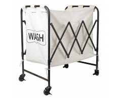 Panier à linge en tissu imprimé et métal noir GUSTAVE