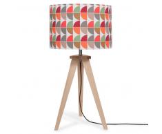 Lampe trépied en bois avec abat-jour à motifs H 60 cm BERLIN