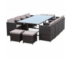 Salon de jardin Vasto Chocolat table en résine tressée 8 à 12 places, fauteuils encastrables