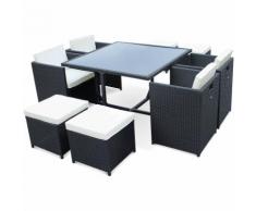 Salon de jardin Vasto Noir table en résine tressée 4 à 8 places, fauteuils encastrables