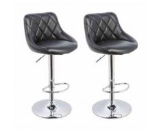 Lot de 2 Tabourets de bar design simili cuir avec dossier hauteur réglable noir - HELLOSHOP26