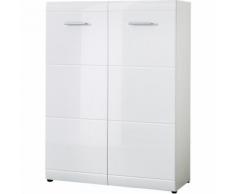 Armoire meuble à chaussures en MDF coloris blanc brillant - Dim : H 120 x L 89 x P 36 cm - PEGANE