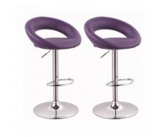 Lot de 2 tabourets de bar rembourré simili cuir design rond violet - HELLOSHOP26