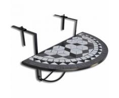 vidaXL Table de balcon suspendue Demi-circulaire Noir et Blanc