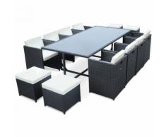 Salon de jardin Vasto Noir table en résine tressée 8 à 12 places, fauteuils encastrables