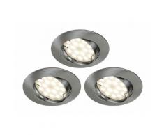 LOT DE 3 SPOT LED ENCASTRABLE COMPLETE ORIENTABLE ALU BROSSE AVEC AMPOULE GU10 230V eq. 50W, BLANC