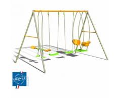 Portique métal 2,20 m avec balançoires, face à face et nacelle pour 6 enfants - M&S