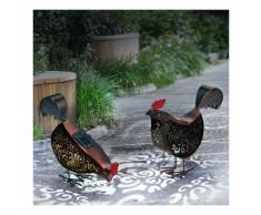 Lot de 2 poules métal éclairage extérieur à led solaire - IDMARKET