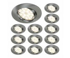 LOT DE 12 SPOT LED ENCASTRABLE COMPLETE ORIENTABLE ALU BROSSE AVEC AMPOULE GU10 230V eq. 50W, BLANC