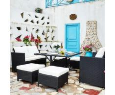 Nouméa Noir/Blanc : salon de jardin encastrable en résine tressée 8 personnes - CONCEPT-USINE