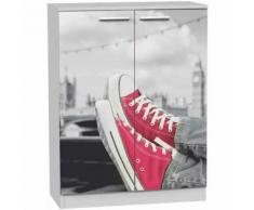 Armoire à chaussures de 2 portes 6 étagères avec Motif London Sneakers - Dim : 750 x 360 x 1000