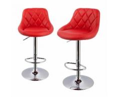 Lot de 2 Tabourets de bar design simili cuir avec dossier hauteur réglable rouge - HELLOSHOP26