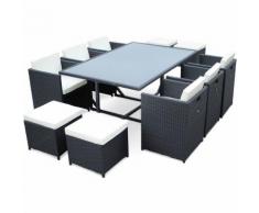 Salon de jardin Vasto Noir table en résine tressée 6 à 10 places, fauteuils encastrables