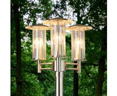 Lampadaire Filko inox trois lampes candélabre luminaire d'extérieur jardin E27 - LAMPENWELT
