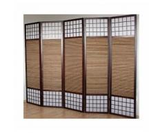 Paravent 5 panneaux marron en bois et bambou 220x175 cm - DéCOSHOP26