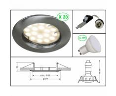LOT DE 20 SPOT LED ENCASTRABLE COMPLETE RONDE FIXE ALU BROSSE eq. 50W BLANC FROID - EUROBRYTE