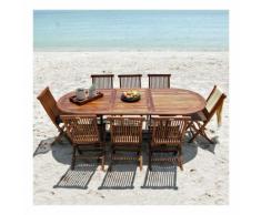 Salon de jardin teck en bois de teck huilé 8/10 pers Table larg 100cm + 8 chaises