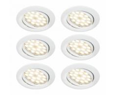 LOT DE 6 SPOT LED ENCASTRABLE COMPLETE ORIENTABLE BLANC AVEC AMPOULE GU10 230V eq. 50W, BLANC CHAUD